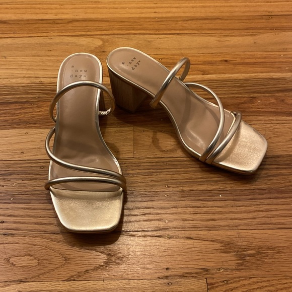 Gold Block Heel Strappy Sandal - Picture 3 of 5